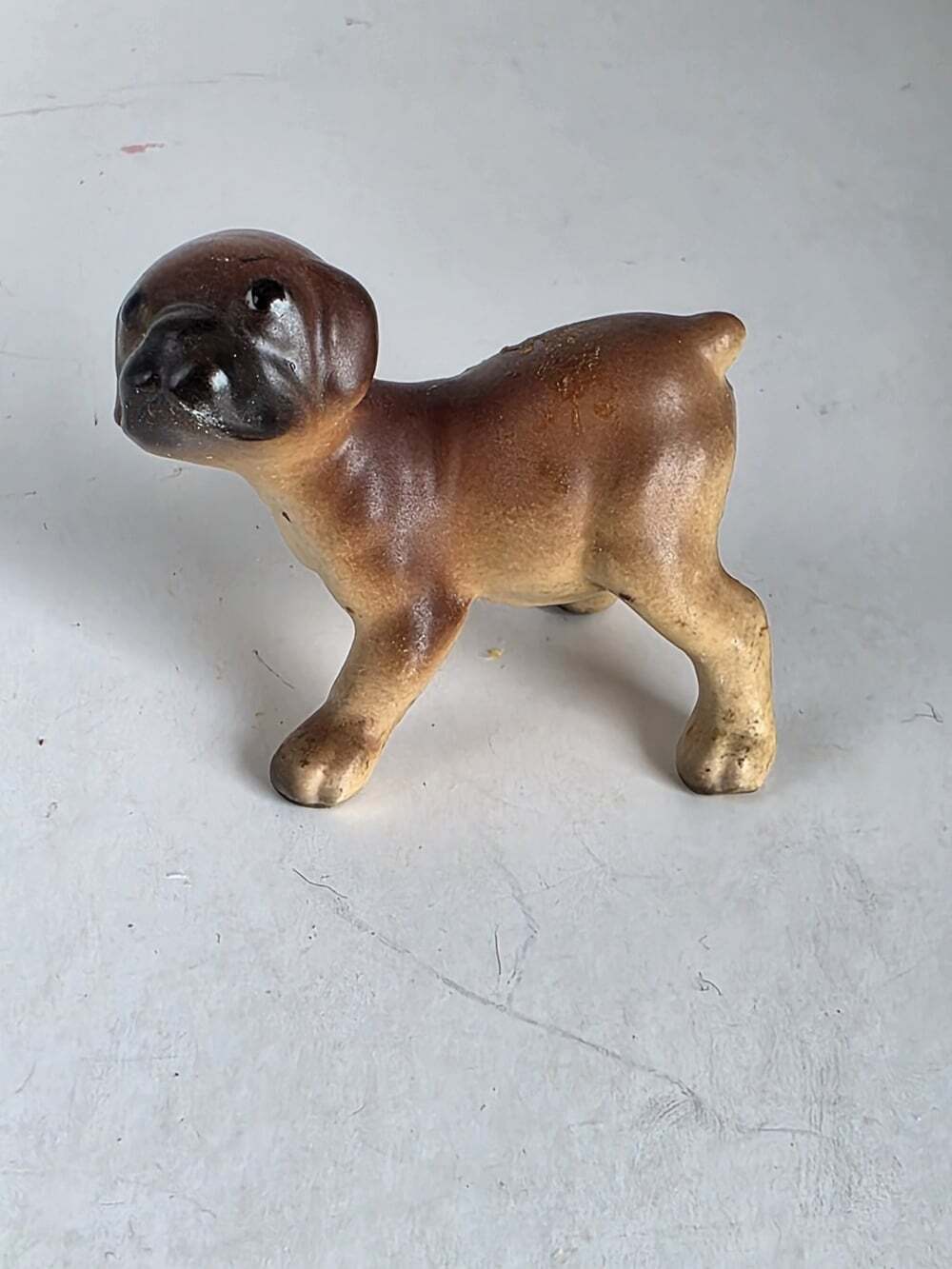 Vintage Ceramic Boxer Puppy Dog Figurine Small Brown Tan Collectible Decor